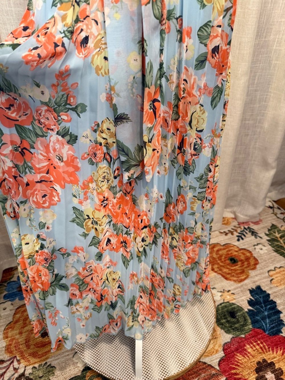 B Darlin Light Blue Floral Halter Maxi Dress with Coral & Yellow Blooms - Picture 4 of 13